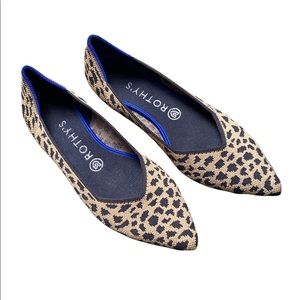 Rothy's Leopard-Print Pointed Flats with Blue Trim